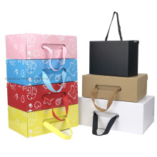 Custom Printing Flat Pack Clothing Shoe Box Paper Cardboard Box with Ribbon Handle